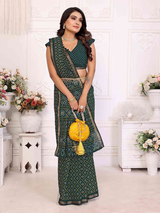 Premium Soft Cotton Patola Bandhej Saree with Dual Colour Print & Zari Border YNF
