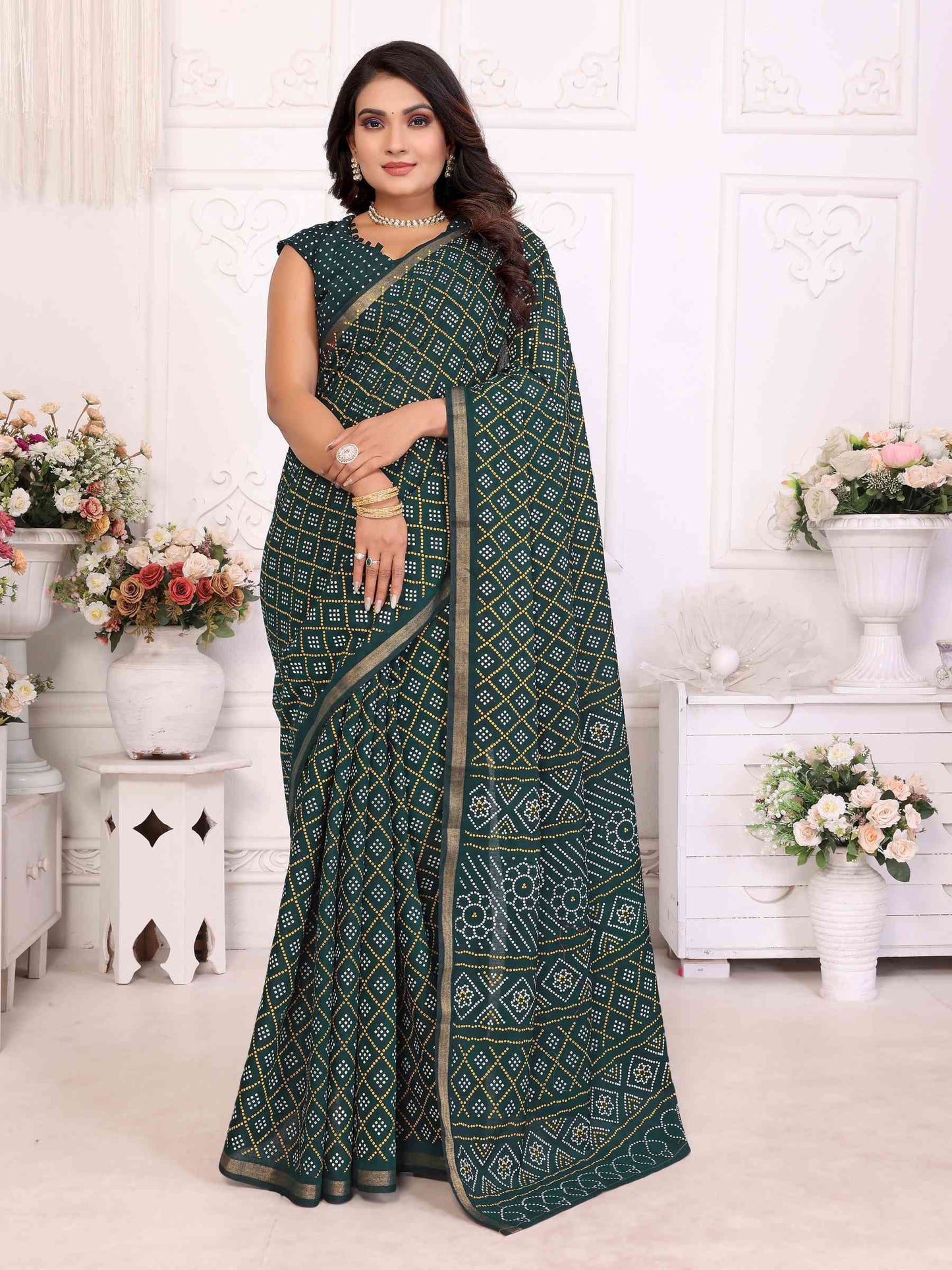 Premium Soft Cotton Patola Bandhej Saree with Dual Colour Print & Zari Border YNF
