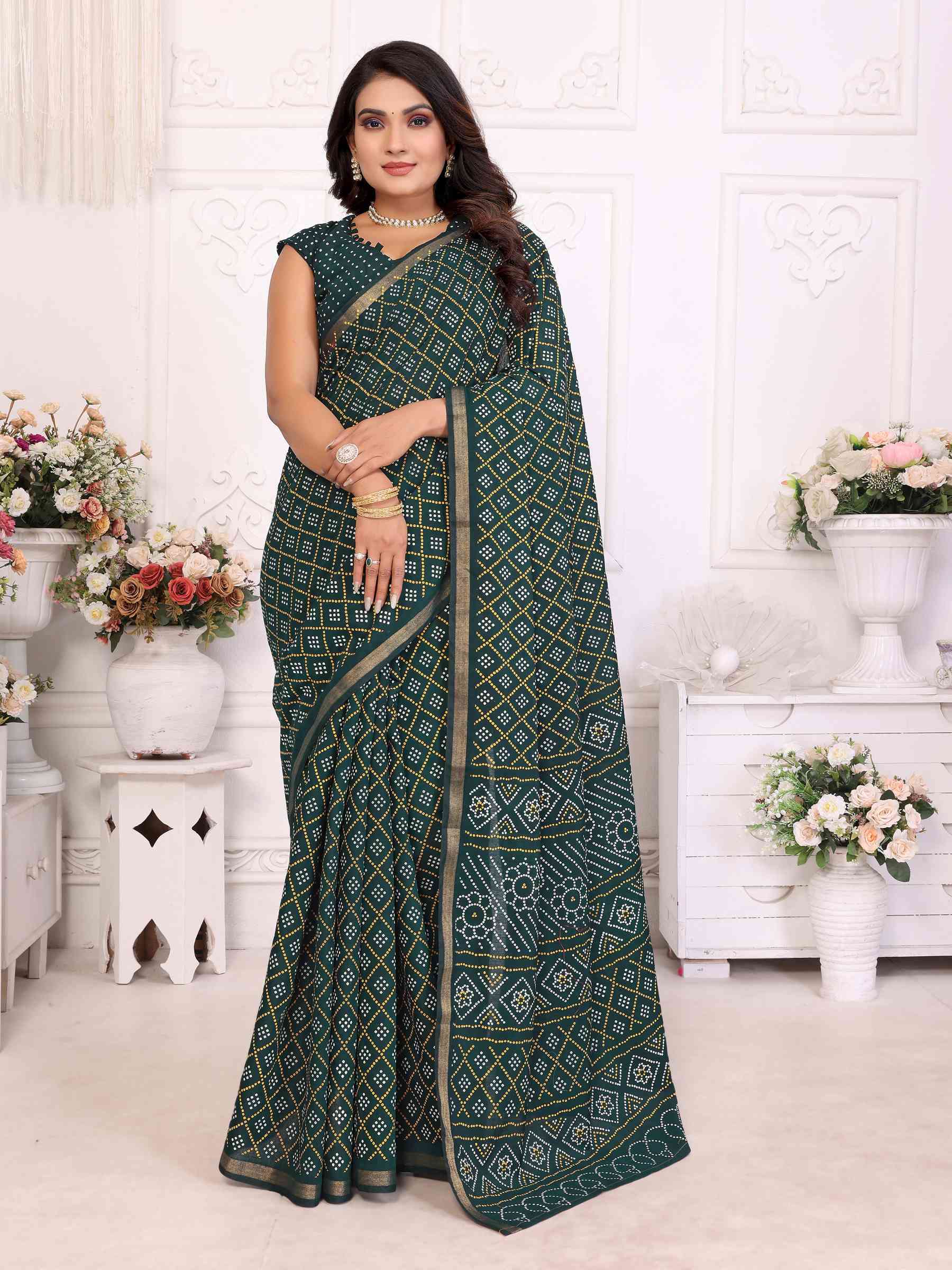 Premium Soft Cotton Patola Bandhej Saree with Dual Colour Print & Zari Border YNF