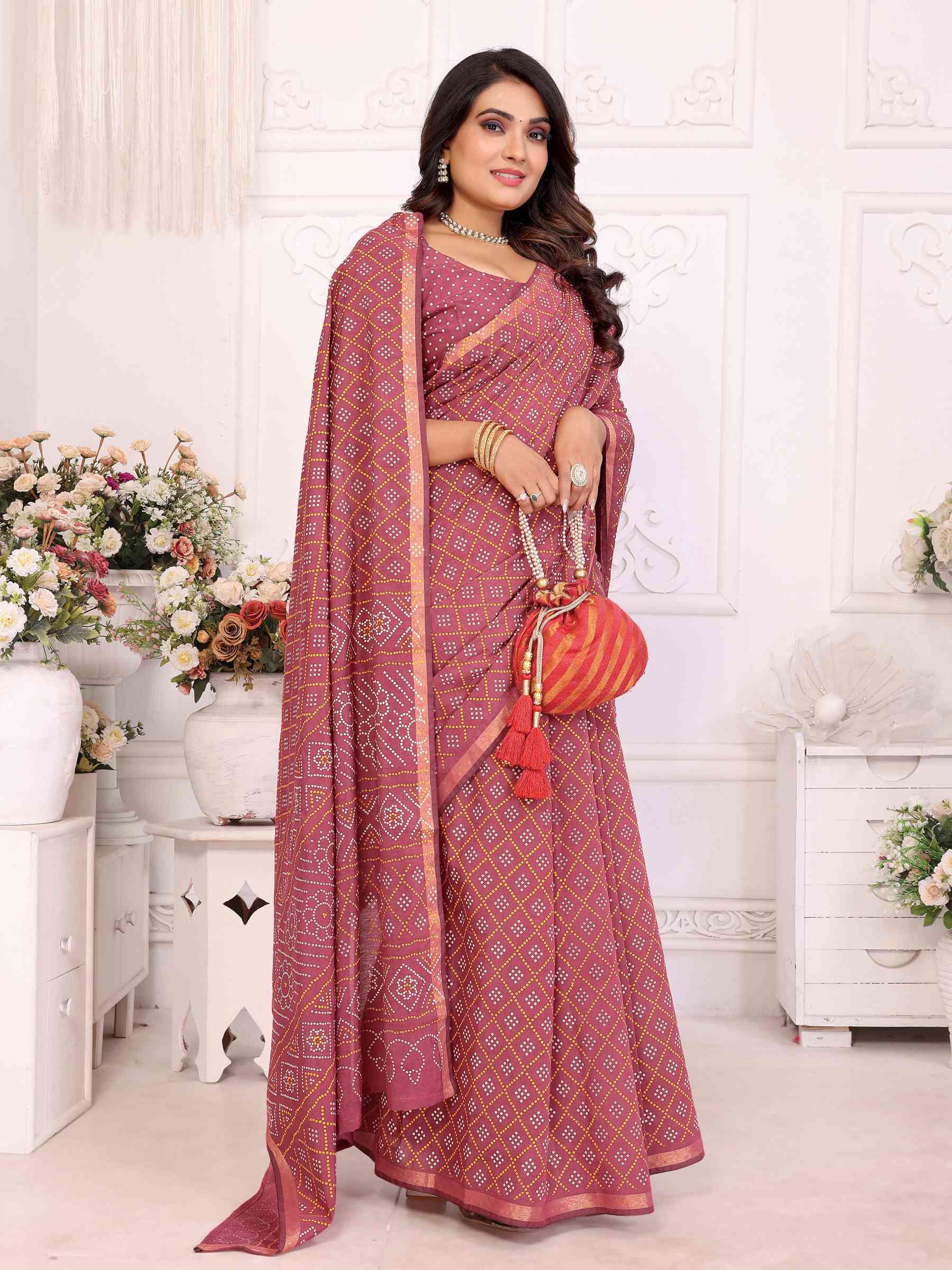 Premium Soft Cotton Patola Bandhej Saree with Dual Colour Print & Zari Border YNF