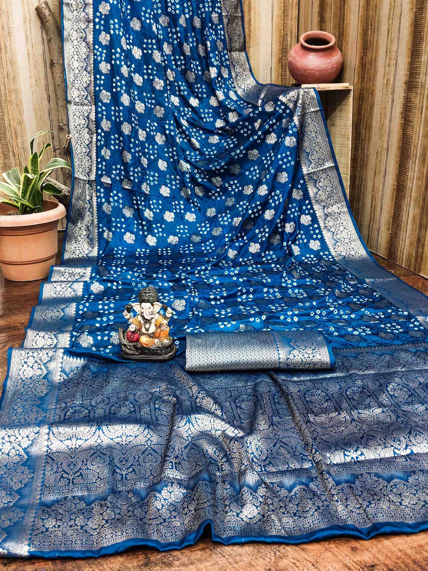 Premium Pure Bandhej Satin Silk Saree with Zari Weaving Butta & Rich Pallu YNF