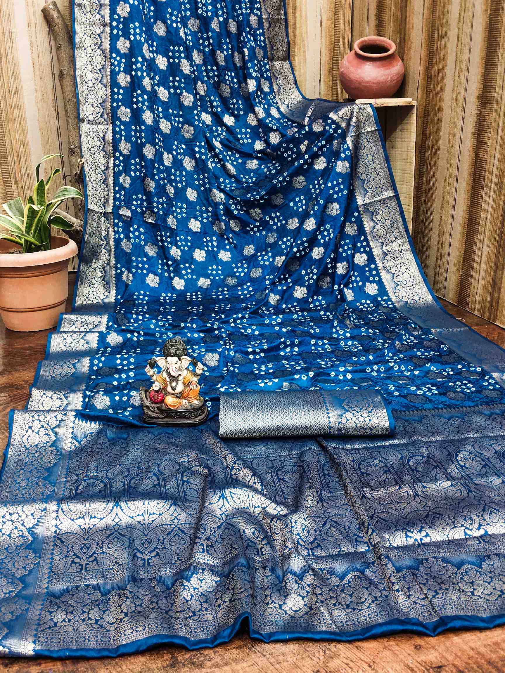 Premium Pure Bandhej Satin Silk Saree with Zari Weaving Butta & Rich Pallu YNF