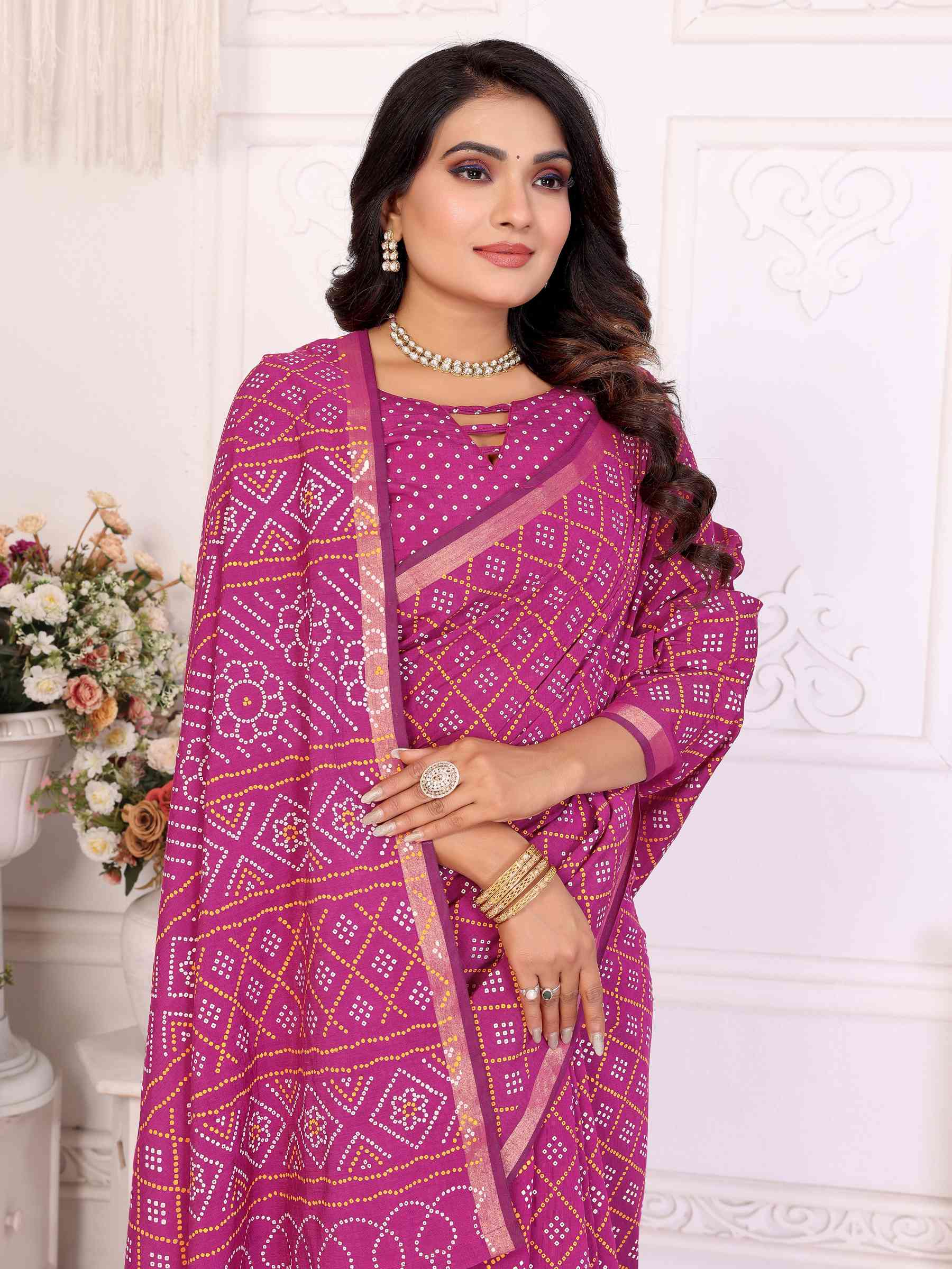 Premium Soft Cotton Patola Bandhej Saree with Dual Colour Print & Zari Border YNF