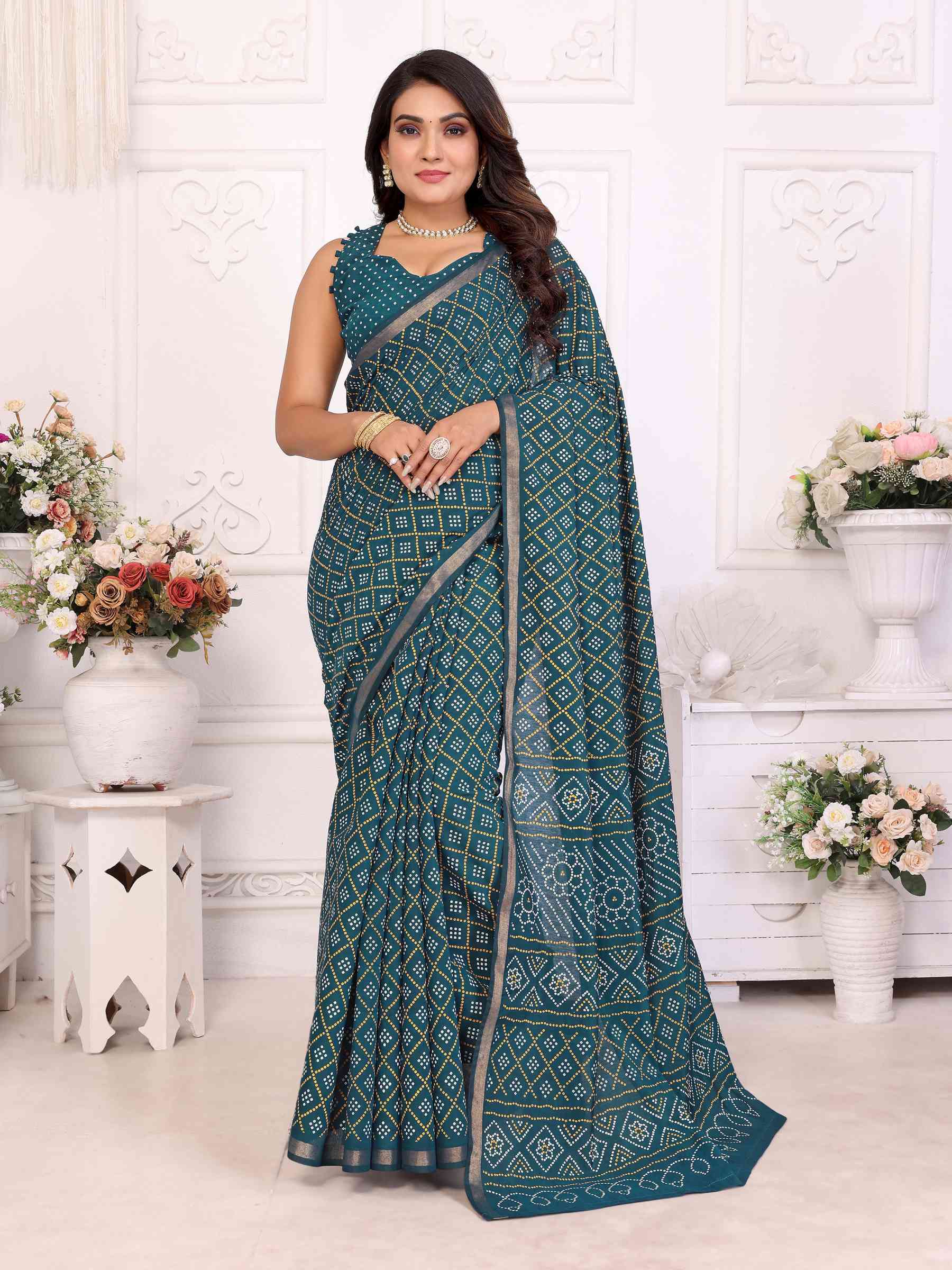 Premium Soft Cotton Patola Bandhej Saree with Dual Colour Print & Zari Border YNF