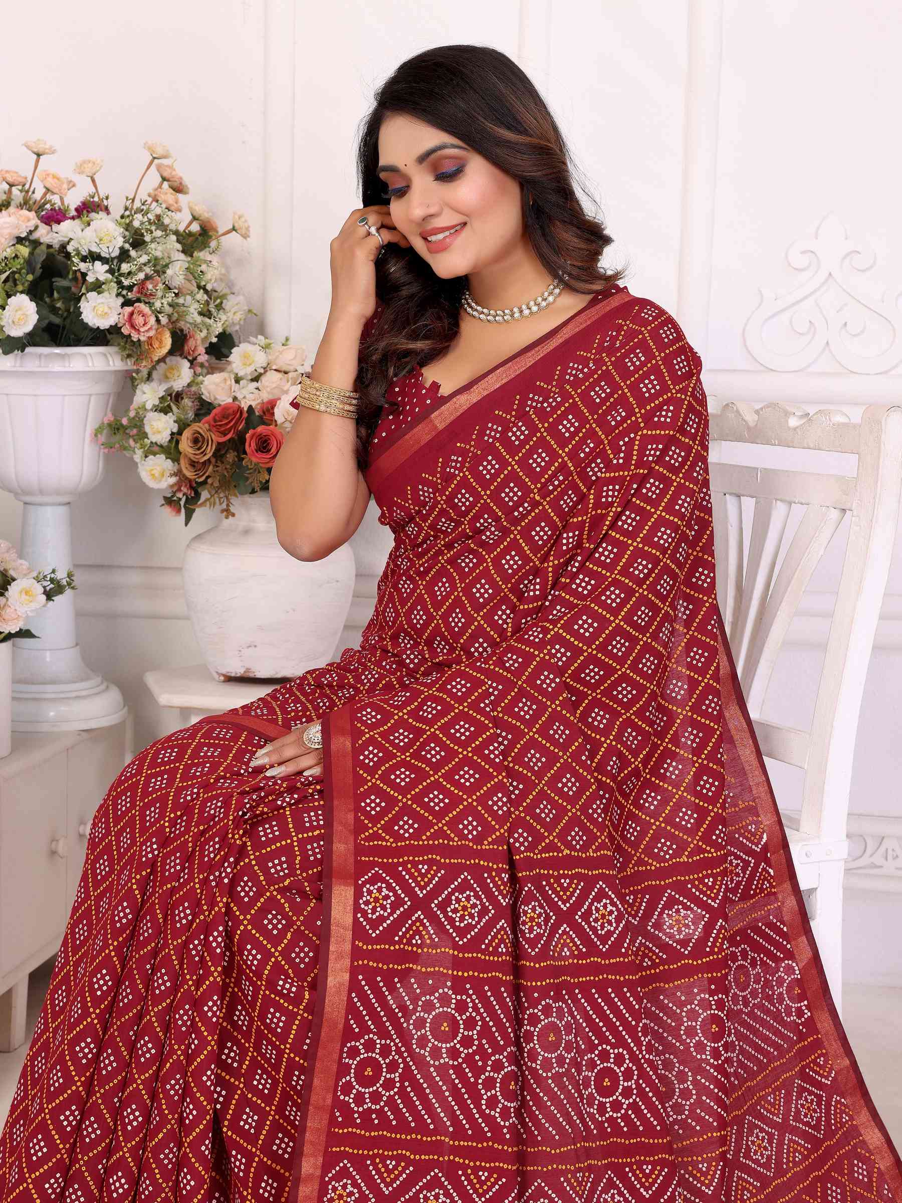 Premium Soft Cotton Patola Bandhej Saree with Dual Colour Print & Zari Border YNF