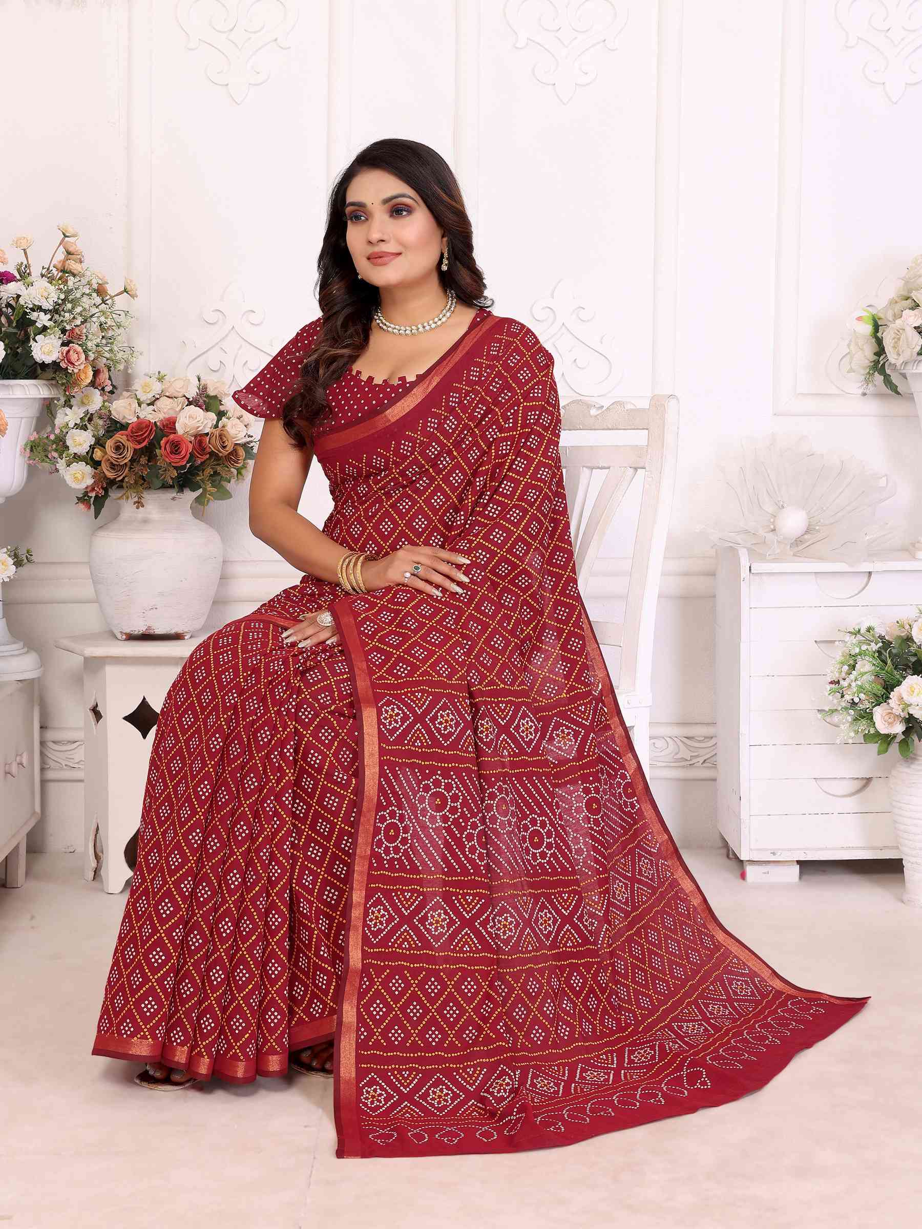 Premium Soft Cotton Patola Bandhej Saree with Dual Colour Print & Zari Border YNF