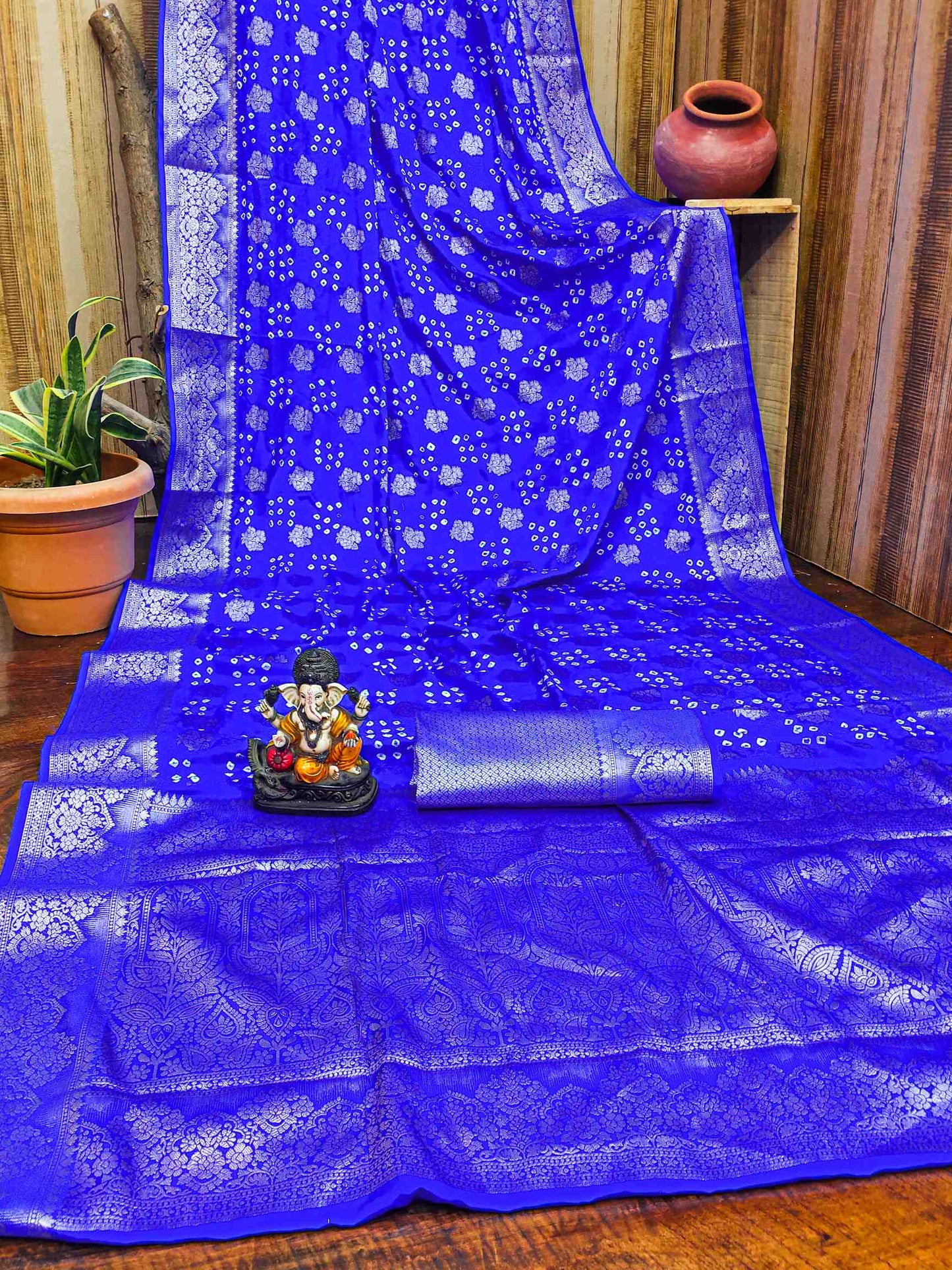 Premium Pure Bandhej Satin Silk Saree with Zari Weaving Butta & Rich Pallu YNF