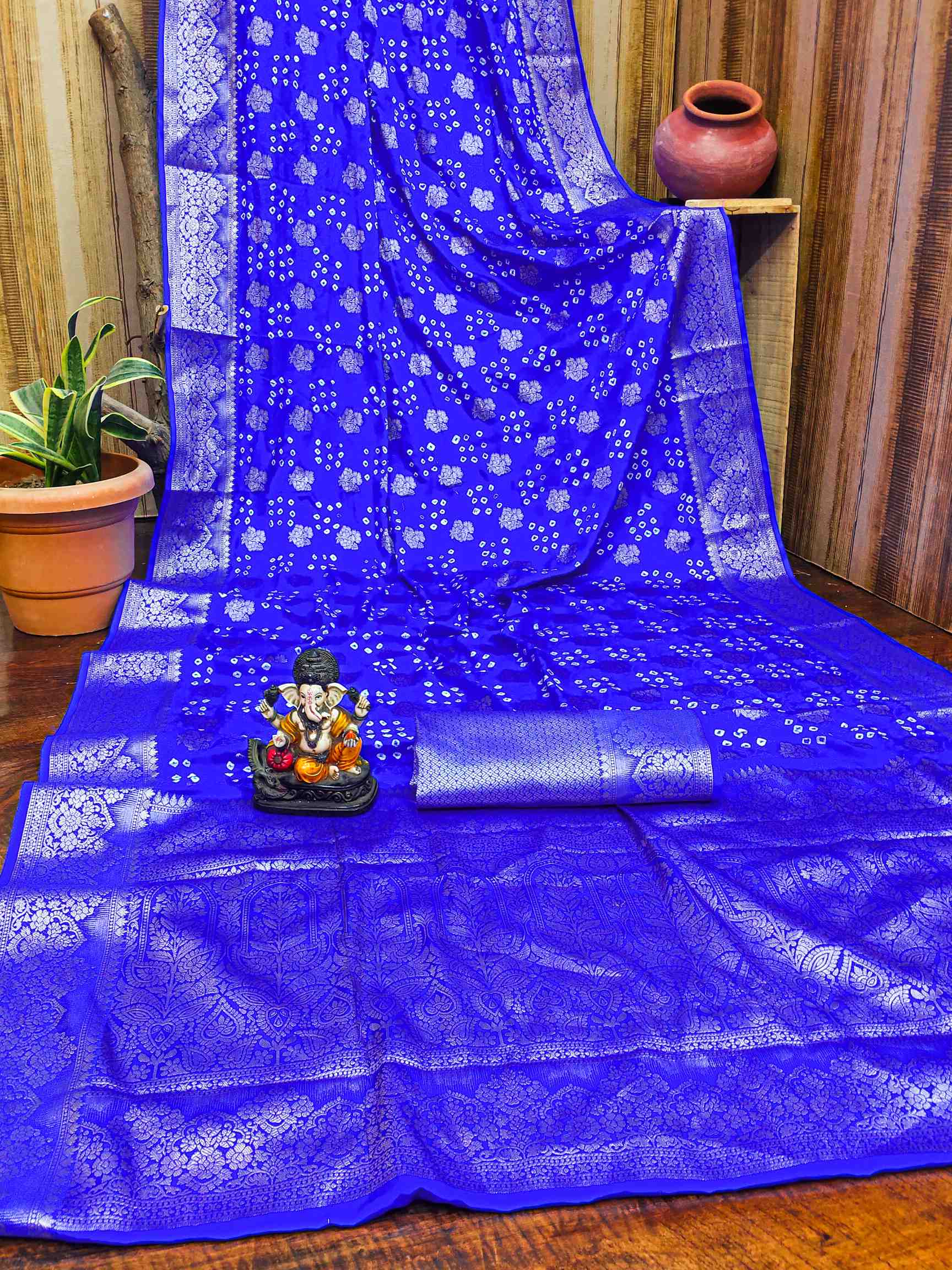 Premium Pure Bandhej Satin Silk Saree with Zari Weaving Butta & Rich Pallu YNF