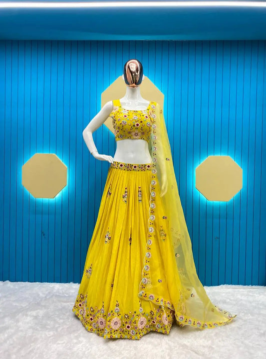 Elegant Chinon Embroidered Blazer Lehenga Set with Tube Choli and Organza Dupatta | Full Stitched YNF