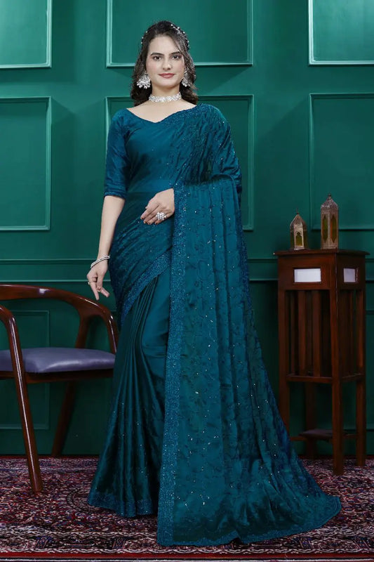 Elegant Premium Satin Crepe Silk Saree with Digital Print & Fancy Neck Style | Unstitched Silk Blouse YNF