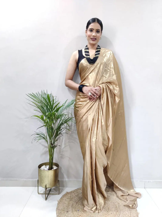 Stunning Shimmer Satin Silk Saree with Stitched Banglori Silk Blouse | Adjustable Size YNF