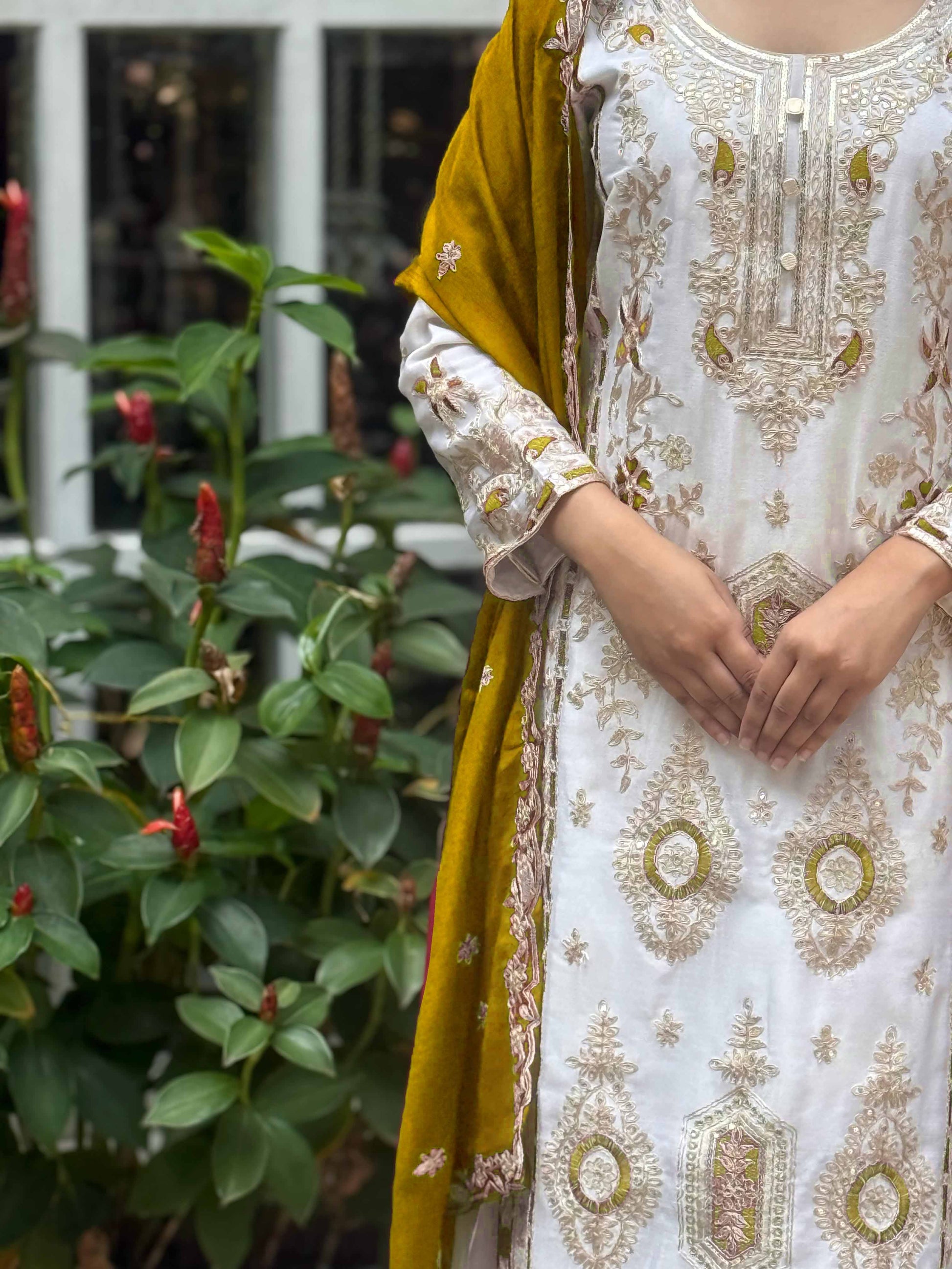 Pure Chinon Silk Suit Set with Embroidery Sequin Work | Fully Stitched Plazo Set with Dupatta YNF