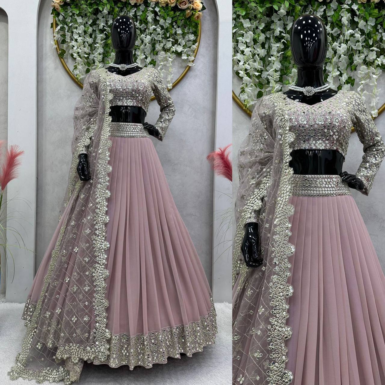Stunning Faux Georgette 9mm Sequin Embroidered Lehenga Set YNF