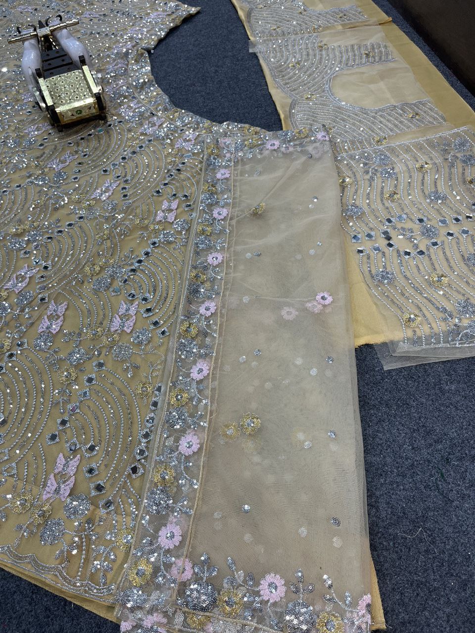 Real Mirror Embroidered Soft Butterfly Net Lehenga Set | Semi-Stitched with Dupatta & Blouse YNF