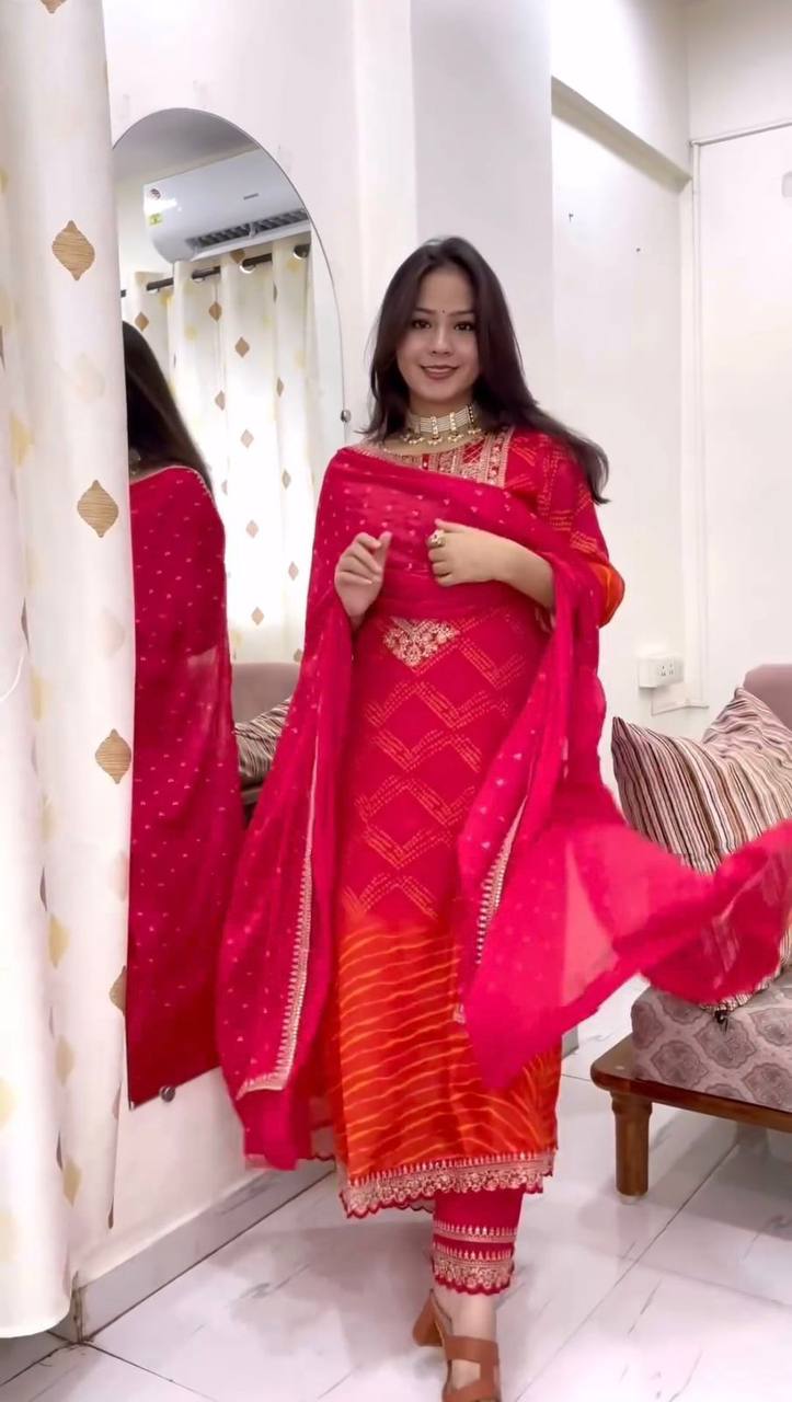 Premium Chinon Silk Suit Set with Pant & Dupatta | Real Mirror & Sequence Work YNF