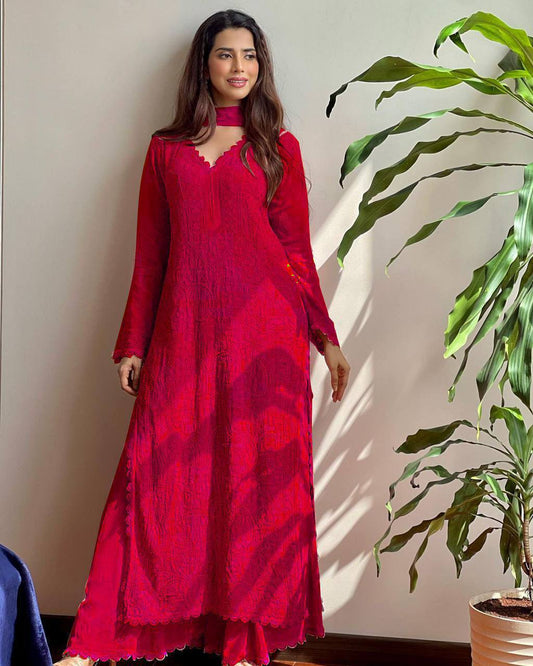Elegant Faux Georgette Embroidered Top-Plazo Set with GPO Lace Work YNF