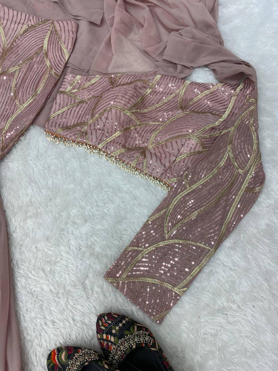 Stunning Faux Georgette Lehenga Set with Sequence Work, Ruffles & Attached Dupatta YNF