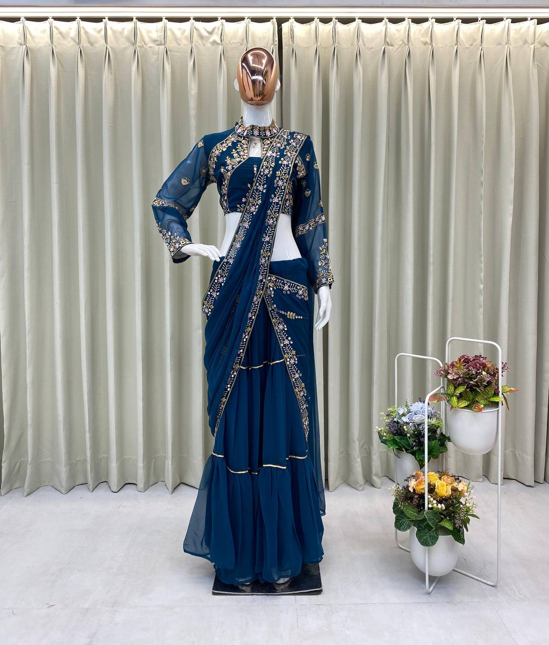 Faux Georgette Lehenga Saree with Ruffle & Mirror Work | Full Stitched with Sequins Embroidered Blouse YNF