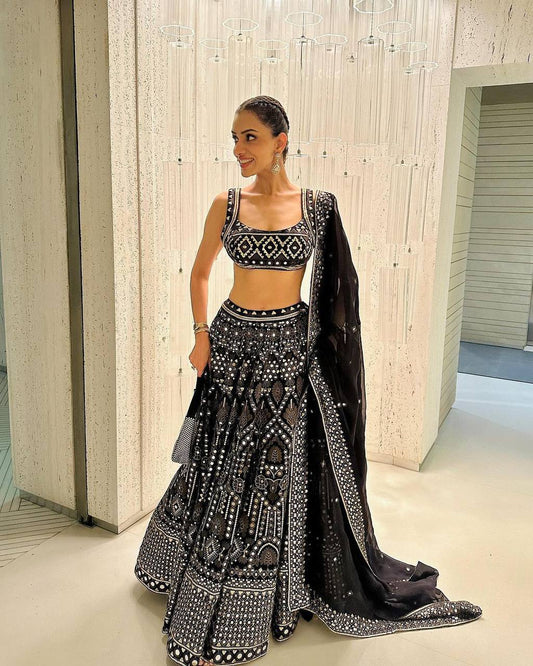 Exquisite Faux Georgette Lehenga Set with 9mm Sequin & Thread Work YNF