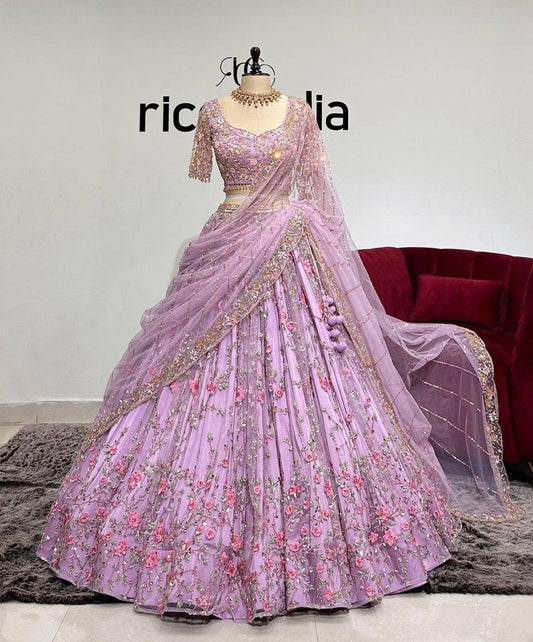Soft Butterfly Net Lehenga Set with Sequins Embroidery | Semi-Stitched with Blouse & Dupatta YNF