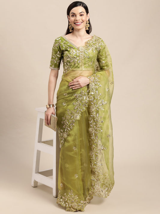 Premium Soft Organza Saree with C-Pallu & Embroidery Work | Wedding Special with Heavy Embroidery Blouse YNF