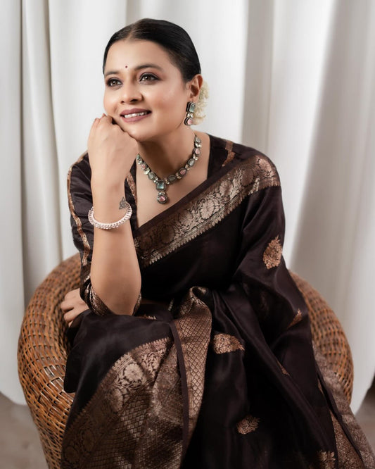 Elegant Banarasi Soft Silk Saree with Copper Zari Weaving & Rich Brocade Work | 5.5 M Length | 1 Color | Premium Finish YNF