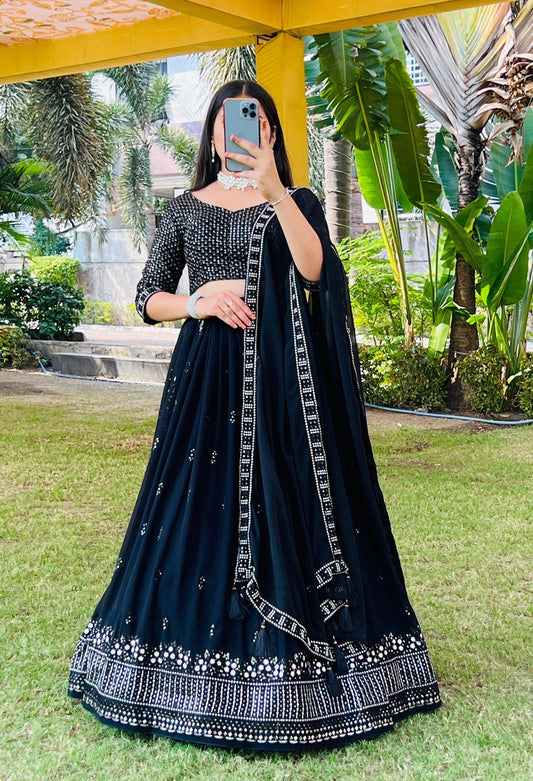 Heavy Georgette Embroidered Lehenga Set with Zari Work & Tassel Details | Stitched Lehenga with Unstitched Blouse & Dupatta YNF