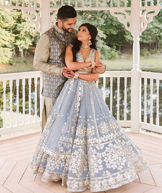Elegant Net Lehenga Set with Foil Paper & Zari Work | Unstitched Banglori Satin Blouse & Dupatta | Partywear Ensemble for Women YNF