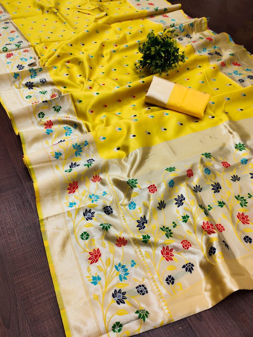 Elegant Banarasi Soft Silk Saree with Luster & Golden Zari Weaving | 5.5 Meters Length | 10 Colors Available YNF