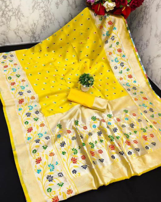 Elegant Banarasi Soft Silk Saree with Luster & Golden Zari Weaving | 5.5 Meters Length | 10 Colors Available YNF