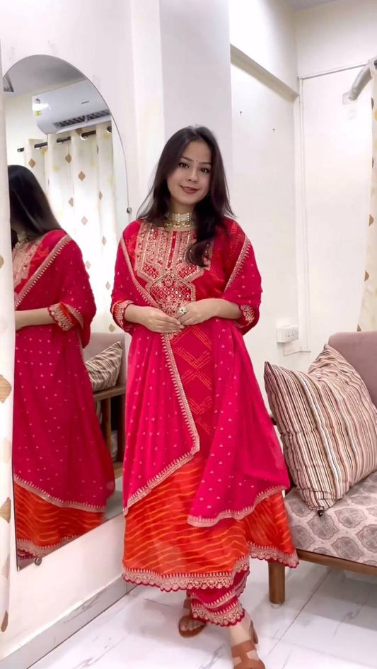 Premium Chinon Silk Suit Set with Pant & Dupatta | Real Mirror & Sequence Work YNF