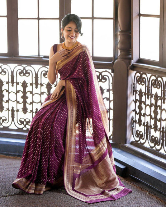 KASTURI Banarasi Soft Silk Saree with Traditional Zari Motifs & Solid Jacquard Weave | 5.5 M Length | Exclusive Jacquard Border Blouse YNF