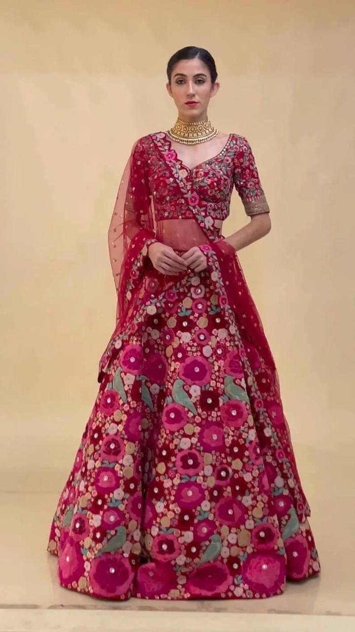 Luxury Tapeta Velvet Lehenga Set with Chainstitch Embroidery & Sequins Work | Unstitched Blouse & Net Dupatta | Premium Partywear for Women YNF