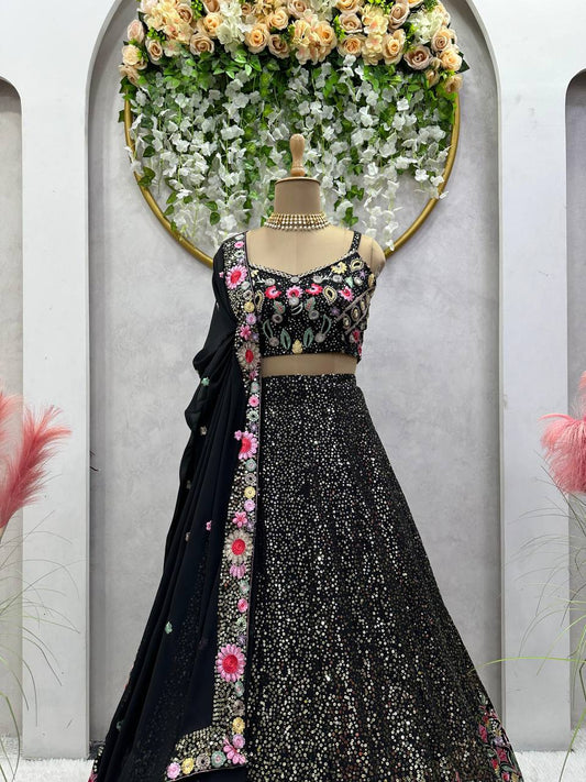 Graceful Faux Georgette Lehenga Set with Thread & Sequin Work YNF