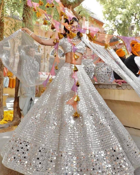Soft Mono Net Lehenga Set with 12000+ Real Mirror Work & Satin Inner YNF