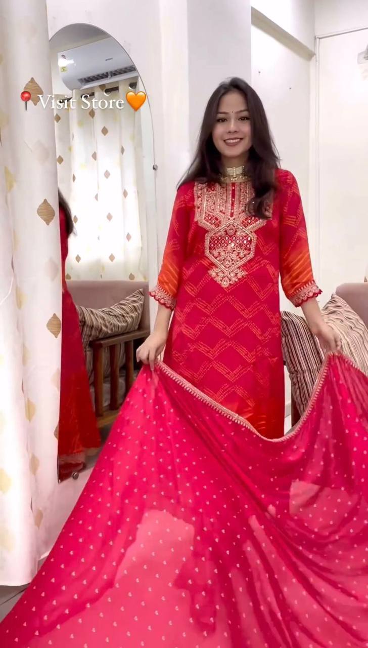 Premium Chinon Silk Suit Set with Pant & Dupatta | Real Mirror & Sequence Work YNF