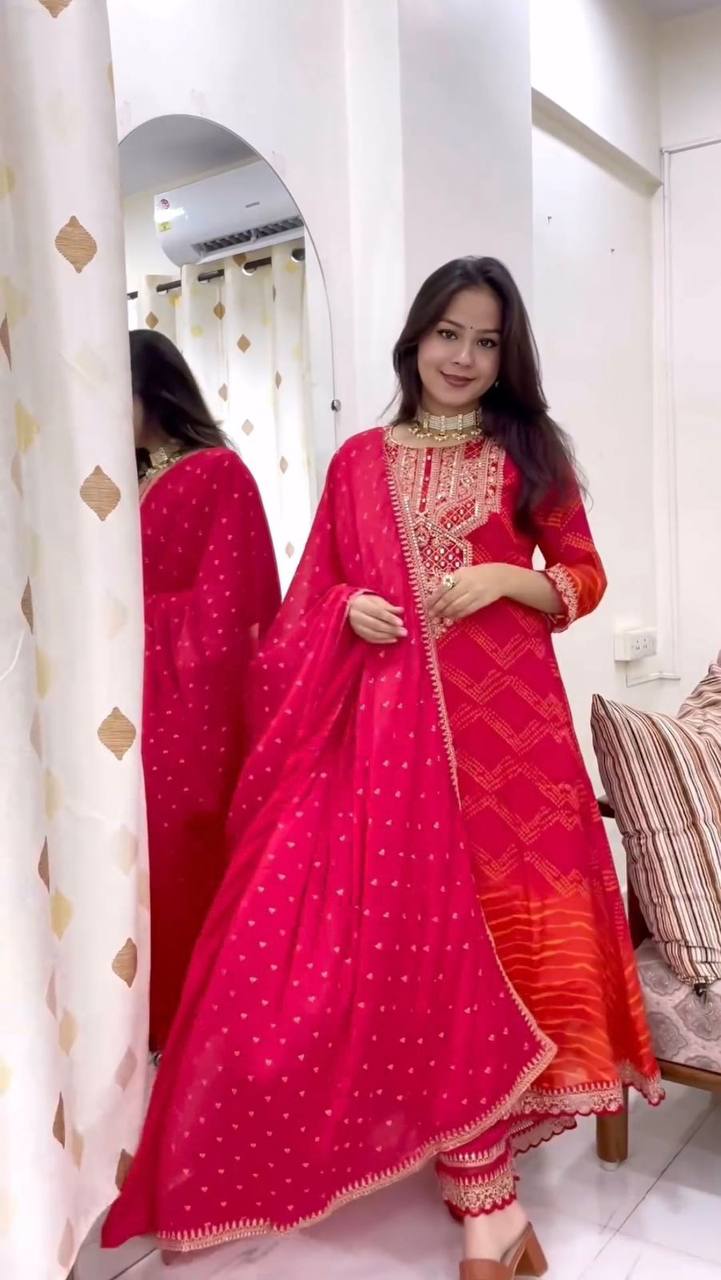 Premium Chinon Silk Suit Set with Pant & Dupatta | Real Mirror & Sequence Work YNF