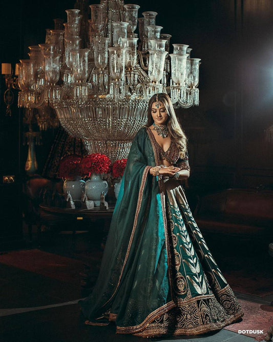 Graceful Mulmul Silk Lehenga Set with Thread, Zari, Dori & Sequins Work | 9000 Velvet Unstitched Blouse & Organza Dupatta | Premium Partywear for Women YNF