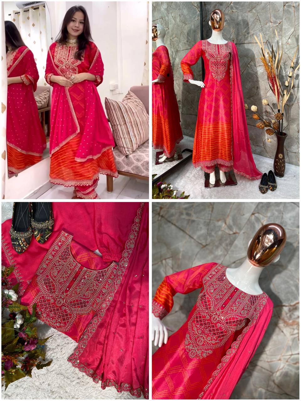 Premium Chinon Silk Suit Set with Pant & Dupatta | Real Mirror & Sequence Work YNF