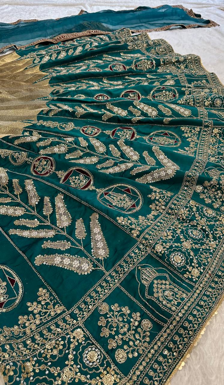 Graceful Mulmul Silk Lehenga Set with Thread, Zari, Dori & Sequins Work | 9000 Velvet Unstitched Blouse & Organza Dupatta | Premium Partywear for Women YNF