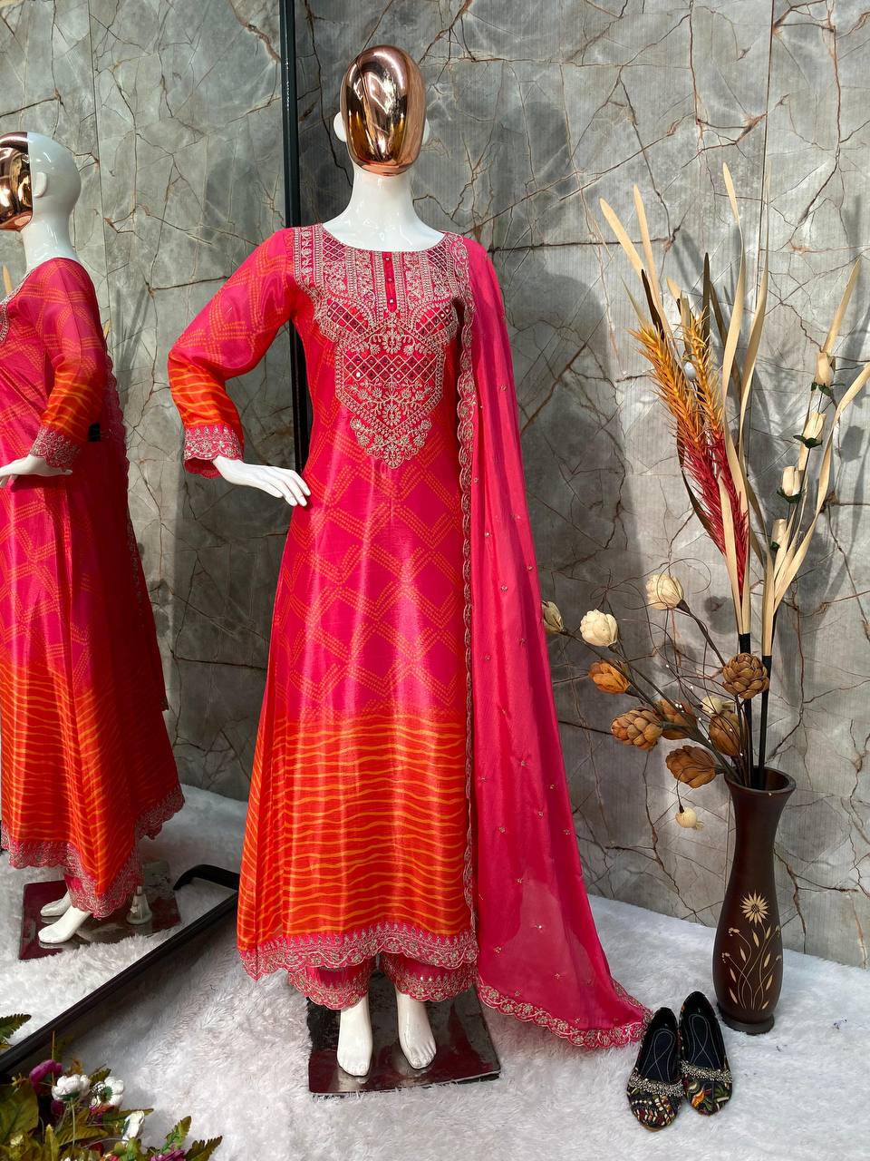 Premium Chinon Silk Suit Set with Pant & Dupatta | Real Mirror & Sequence Work YNF