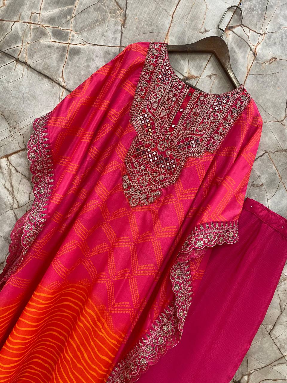 Designer Chinon Kaftan Set with Real Mirror & Luxe Embroidery | Festive Ready YNF