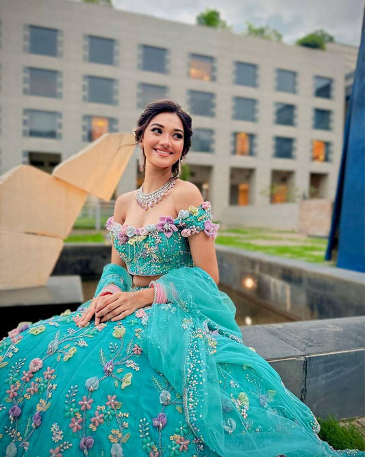 Faux Georgette Lehenga Saree with Ruffle & Mirror Work | Full Stitched with Sequins Embroidered Blouse YNF