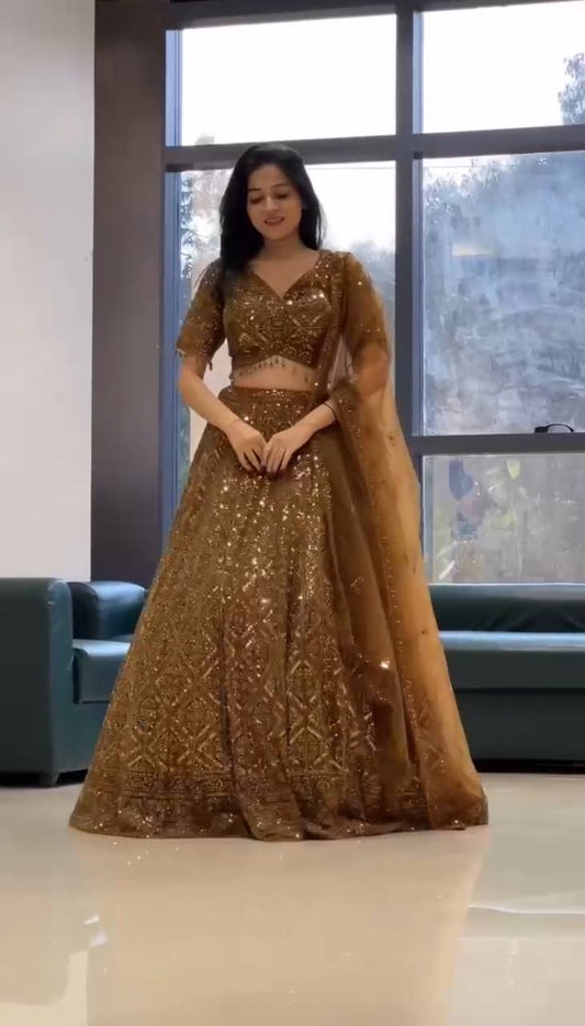 Soft Butterfly Net Lehenga Set with Sequins Embroidery | Semi-Stitched with Matching Dupatta & Blouse YNF