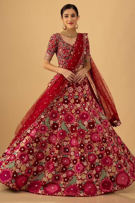 Luxury Tapeta Velvet Lehenga Set with Chainstitch Embroidery & Sequins Work | Unstitched Blouse & Net Dupatta | Premium Partywear for Women YNF
