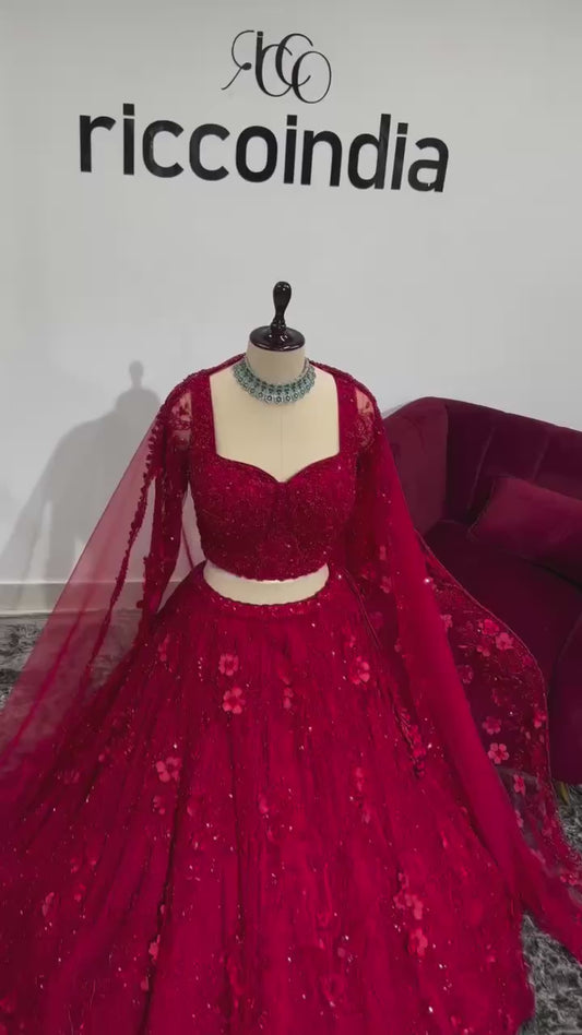 Premium Soft Butterfly Net Lehenga with Embroidery Sequins Work | Semi-Stitched with Unstitched Blouse & Dupatta