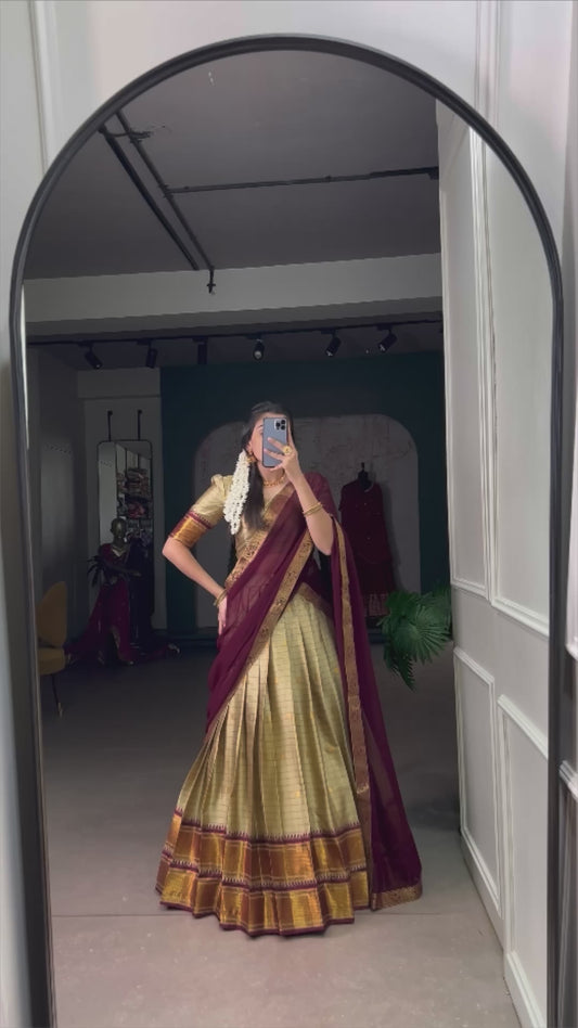 Paithani Concept Cotton Silk Lehenga with Georgette Dupatta – Stitched Lehenga, Unstitched Blouse