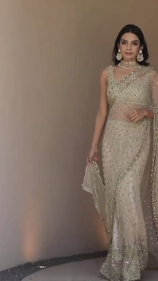 Elegant Designer Soft Butterfly Net Embroidered Saree with Sequins & Codding Work