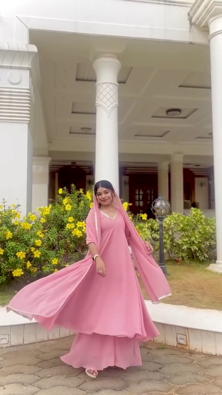 Fox Georgette Suit Set with Fancy Mirror Work & Lace Dupatta | Stylish Top, Plazo & Dupatta Set YNF